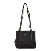 プラダ 三角ロゴプレート トートバッグ ショルダーバッグ ブラック ナイロン レザー レディース PRADA 【中古】